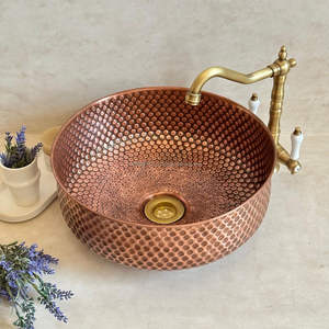 Évier de comptoir en cuivre moderne pour la décoration intérieure minimaliste de la salle de bain, projet de mise à niveau de la décoration intérieure élégante et luxueuse - Product Image 4