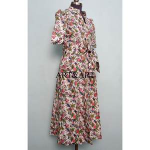 Indian Designer Kangura Style Casual Knitted V-neck Midi <b>Dresses</b> <b>Women</b> Eco-Friendly Washable Floral Print Button Decoration - Product Image 5