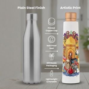 Eco Friendly Handcrafted <b>Copper</b> Water <b>Bottle</b> with Meena Artwork 900ml Reusable <b>Copper</b> <b>Bottle</b> for Home Office Outdoor and Travel - Product Image 6