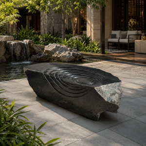 Pierre de jardin en granit noir naturel poli, roche décorative paysagère avec surface spirale pour exposition extérieure - Product Image 6