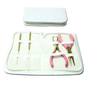 Professional Pink Hair Extension Tool Kit with Loop <b>Needles</b> Micro Ring <b>Beads</b> Pliers Hair Extension Installation Removal Tool Set - Product Image 1