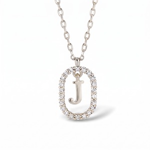 Classic Letter J Pendant With Diamond Oval Charm 18K Solid Gold Unisex Everyday Wear - Product Image 2