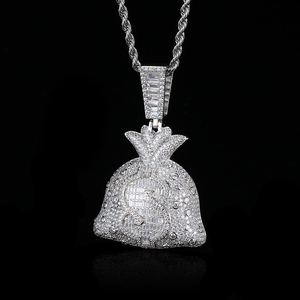 Collar con Colgante de Bolsa de Dinero de Plata 925 con Moissanita para Hombre, con Piedras Baguette y Símbolo de Dólar, Joyería de Lujo Estilo Urbano, Regalo - Product Image 2