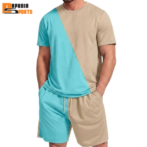 Two-Tone Color Breathable <b>Knitted</b> Fabric T-shirt Shorts <b>Set</b> for Men Casual Summer Wear with Custom Sizes Quick Dry Anti-pilling - Product Image 4