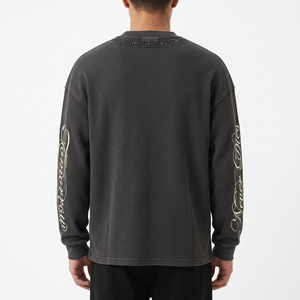 Custom Acid Wash Front Men's T-<b>Shirt</b> Heavyweight 100% Cotton Thermal Oversized Streetwear Graphic Tee Anti-Pilling Rhinestone - Product Image 3