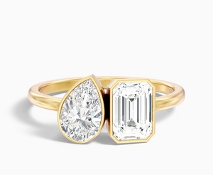 Anillo de Dos Piedras con Corte Esmeralda Moissanite Toi Et Moi, Plata de Ley 925, Chapado en Oro Blanco, Engaste de Garras, Anillo de Compromiso Romántico de Lujo - Product Image 1