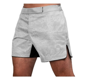 Shorts de sport gris pour hommes 100 % polyester respirant, vêtements d'arts martiaux mixtes, taille adulte, impression par transfert thermique, 160 g, logo frontal - Product Image 6