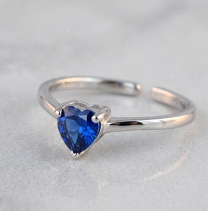 Blue Heart Shape <b>Open</b> <b>Ring</b> Prong Set Fine Jewelry for Wedding Party Gift - Product Image 1