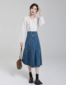 Nouvelle Collection 2026 : Jupes en jean ajustées décontractées pour femme, style skinny, été-automne, avec ceinture écologique respirante – Vente en gros - Product Image 2