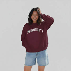 Sudadera Gris de Cuello Redondo para Mujer con Estampado de Letras Virginia, Manga Regular, Tejido de Punto, Cuello Simulado Informal con Apliques - Product Image 3