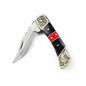 Couteau pliant en acier inoxydable, manche en corne noire, étui en cuir personnalisé, couteau de poche EDC pour la chasse et le camping, 7 pouces, industriel - Product Image 5