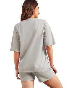 Conjunto de 2 piezas de camiseta holgada y pantalón corto para mujer, ideal para el verano, con bolsillos, chándal liso para primavera y verano - Product Image 3