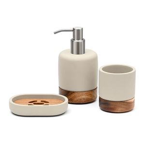 Aesthetic Design Square <b>Wooden</b> With Resin <b>Bathroom</b> Set Three-Piece Gray Wood Effect Easy To Clean For <b>Bathroom</b> Decor Set - Product Image 4