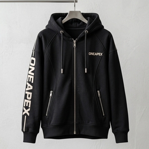 Sweat-shirt à capuche oversize noir zippé pour femme, logo personnalisé, molleton de coton premium, vente en gros, fabricant de streetwear - Product Image 3