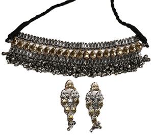 Conjunto de Collar y Pendientes Bohemios Ghungroo de Plata y Oro Oxidado de Dos Tonos, Estilo Antiguo, para Novias, Compromisos y Bodas - Product Image 1