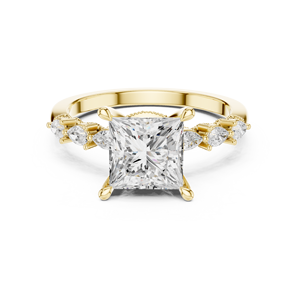 14K Yellow Gold Engagement Ring IGI Certified Lab Grown Diamond 2 CT Princess Cut Ring for Anniversary Wedding - Product Image 1