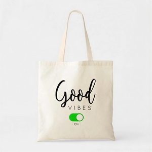 Wholesale Eco-Friendly Cotton Reusable Tote <b>Bags</b> with Inspirational 'Good Vibes' Print <b>Large</b> (>50cm) <b>Shoulder</b> Closure - Product Image 1