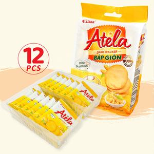 ATELA 228G Corncrust Biscuit Corncrisp Crackers Textura crujiente Sabores salados dulces Producto FMCG certificado Halal Bolsita de cartón - Product Image 4