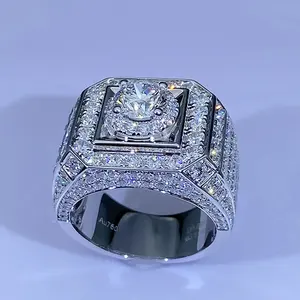 Anillo de Hombre con Moissanita Real de Corte Redondo de 3.20Ct, Chapado en Oro Blanco de 14K - Product Image 5