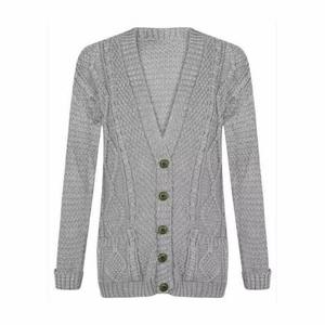 Cardigan pour femme, pull décontracté d'hiver à manches longues, col boutonné, coupe ajustée, motif géométrique en acrylique, logo frontal, tricoté - Product Image 5