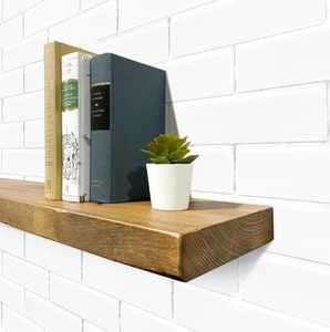 Set of 2 Rustic Solid Wood Floating <b>Wall</b> <b>Shelves</b> Heavy Duty Thick Timber Hanging <b>Storage</b> Rack for Bedroom Kitchen Living Room - Product Image 6