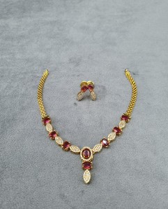 Parure de bijoux ethniques plaqués or avec collier ovale serti de pierres et boucles d'oreilles, style créateur, pour soirée, fournisseur - Product Image 2