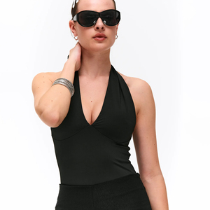 Women's Halter <b>Top</b> Deep V Neck Backless Tank <b>Top</b> Going Out Streetwear Y2K Clothing Boutique Fashion Custom Logo Sleeveless <b>Top</b> - Product Image 1