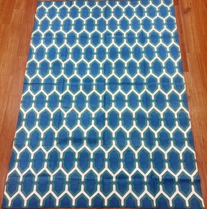 Tapis géométrique moderne en coton bleu-vert, rectangulaire, tissage plat, antidérapant, fait main, avec envers en coton, à poils courts et épais, style bohème - Product Image 3