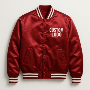 Wholesale Lightweight Custom Logo Satin Varsity <b>Jacket</b> <b>Men</b> Red Satin Preppy Style Button Front Regular Fit Autumn Wear 2026 - Product Image 6
