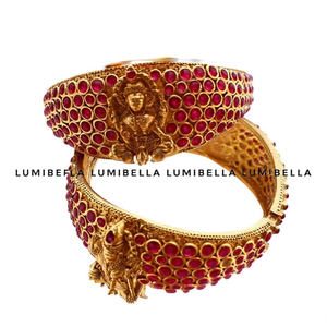 <b>Ruby</b> Kemp Kada Bangles-Gold Plated Copper & Brass Geometric Pearl <b>Bracelets</b> for Engagement - Product Image 1