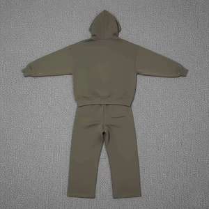 Ensemble de survêtement unisexe vert à capuche épais imprimé 100 % coton coupe classique couleur unie avec poches latérales et taille élastique - Product Image 2