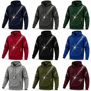 เสื้อฮู้ดดี้ผู้ชายสีดำสะท้อนแสงลายดาวแบบมัลติพ็อกเก็ตใหม่  ลายกราฟิกเมทัลลิก  สไตล์สตรีทแวร์ แฟชั่นแนวอเมริกัน - Product Image 6
