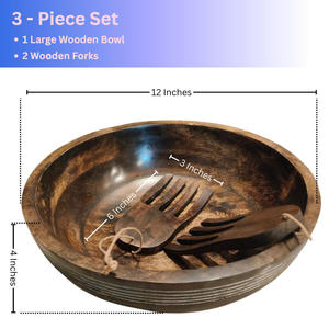 Ensemble de saladiers en bois de manguier écologique de forme ronde avec mains en bois Bols faits à la main pour servir la soupe, le riz et le dîner Usage quotidien - Product Image 4