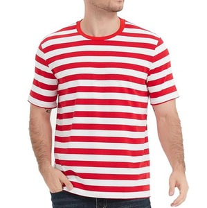 T-shirt en coton à manches courtes rayé bleu et blanc pour homme, col rond, coupe classique, jersey décontracté - Product Image 3
