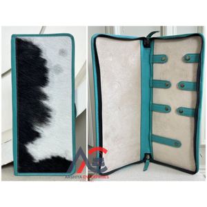 Nouveauté 2026 : Organisateur de bijoux en cuir de vachette de haute qualité, étui de voyage de luxe en cuir turquoise avec fermeture éclair longue style western - Product Image 1