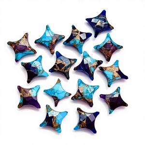 Perles de pierre précieuse turquoise Mohave en forme d'étoile ninja, 12 mm, turquoise cuivrée, perles sculptées à la main pour la création de bijoux, vente en gros - Product Image 1