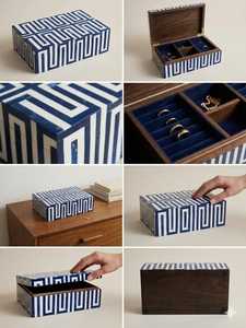 Handmade Blue Bone Inlay Jewelry <b>Box</b> Geometric Pattern Jewelry Storage Organizer Decorative Keepsake <b>Trinket</b> <b>Box</b> for Home Decor - Product Image 6