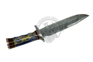 Cuchillo de caza hecho a mano de acero de Damasco de 13 pulgadas, tipo Bowie, con mango de cuerno de búfalo, cuchillo de supervivencia de hoja fija afilada como una navaja, para acampar. - Product Image 4