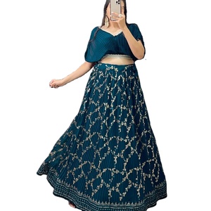 เสื้อผ้าอินเดียพื้นเมืองออกแบบล่าสุดคุณภาพสูงผ้าหนา georgette lehenga choli ปักเลื่อมงานปาร์ตี้ของผู้ใหญ่ - Product Image 1