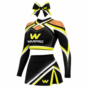 Ensemble de cheerleading pour femmes WARPRO : Haut court à manches longues sublimé et jupe, col croisé, anti-humidité, ajusté, pour adulte - Product Image 1