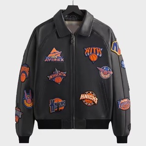 Kith X Avirex New York Knicks Leather Bomber Jacket Windproof <b>Heated</b> Eco-Friendly Black Patch Varsity Premium Streetwear <b>Coat</b> - Product Image 1