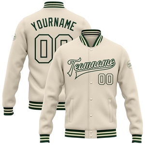 ขายส่งโดยตรงจาก OMMIZ INDUSTRY เสื้อแจ็คเก็ตแบบ Letterman สีเขียวแบบมีกระดุมเต็มตัว สั่งทำได้ - Product Image 1