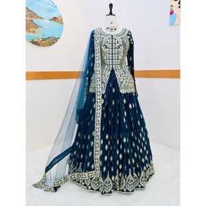 FASHIONABLE GEORGETTE EMBROIDERY SEQUENCE WORK <b>TOP</b> LEHENGA CHOLI WITH DUPATTA BLUE - Product Image 1