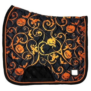 Ensemble de tapis de selle en coton à motif citrouille d'Halloween Tough Tack, protège-pattes, protège-encoches, moustiquaire pour chevaux, bandages de polo orange, noir - Product Image 2