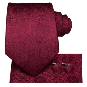 ชุดเนคไทของขวัญสำหรับผู้ชาย Hi-Tie สีแดงไวน์เบอร์กันดี ลายเพสลีย์ ผ้าไหม สำหรับงานแต่งงาน ดีไซน์ทันสมัย คุณภาพสูง พร้อมผ้าเช็ดหน้า - Product Image 2
