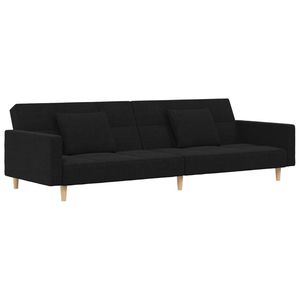 Divano letto 2 posti in tessuto nero con due cuscini - Product Image 2