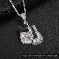 Pendentif gants de boxe hip-hop en moissanite, plaqué argent, style « iced out », bijoux de sport de combat pour homme, cadeau streetwear