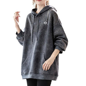 Sudadera con Capucha Personalizada para Mujer, 100% Algodón Lavado, Estilo Oversize, con Pedrería, Hombros Caídos, Estilo Casual, Proveedor OEM - Product Image 2