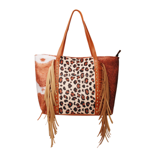 Hair on Cowhide Shoulder Bag With Front Fringe and Stud Work Western Style Cowgirl Bag Women <b>Tote</b> Bag Supplier - Product Image 2