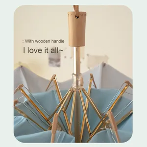 ร่มไม้เนื้อแข็งแบบสองใช้ ป้องกันรังสียูวี 70% โครง 8 ก้าน สีไล่ระดับสดใส ควบคุมด้วยมือ ดีไซน์ทันสมัย สร้างสรรค์ ใช้กันแดดได้ - Product Image 4